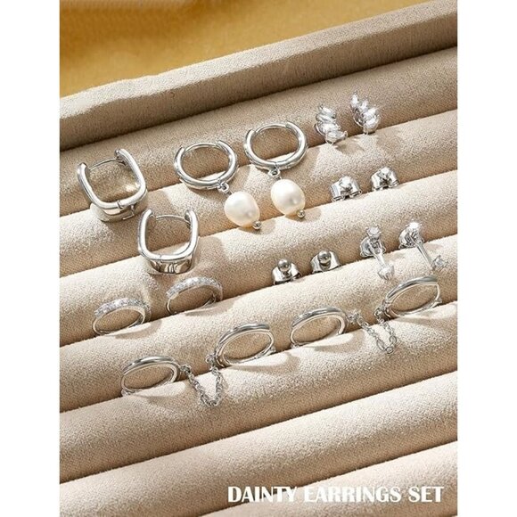 ⚡Gold Hoop Stud Chain Earrings Set for Women 14K Plated Hypoallergenic 8 Pairs - Picture 5 of 6